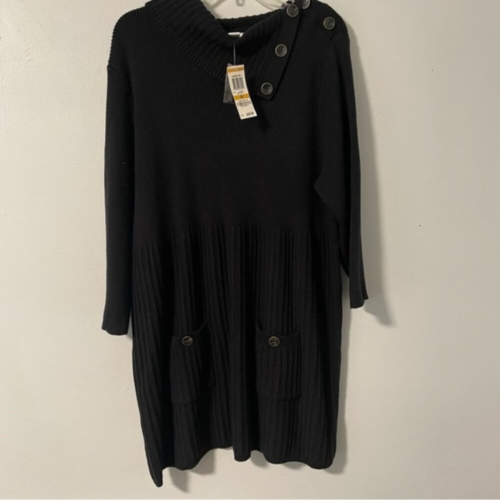 Style & Co. Black Button Detail Cowl Neck Sweater Dress 2X Pockets